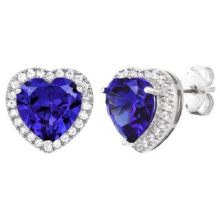 Sterling Silver Tanzanite Big Heart CZ Earrings