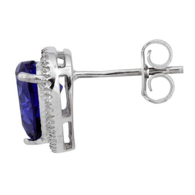 Sterling Silver Tanzanite Big Heart CZ Earrings
