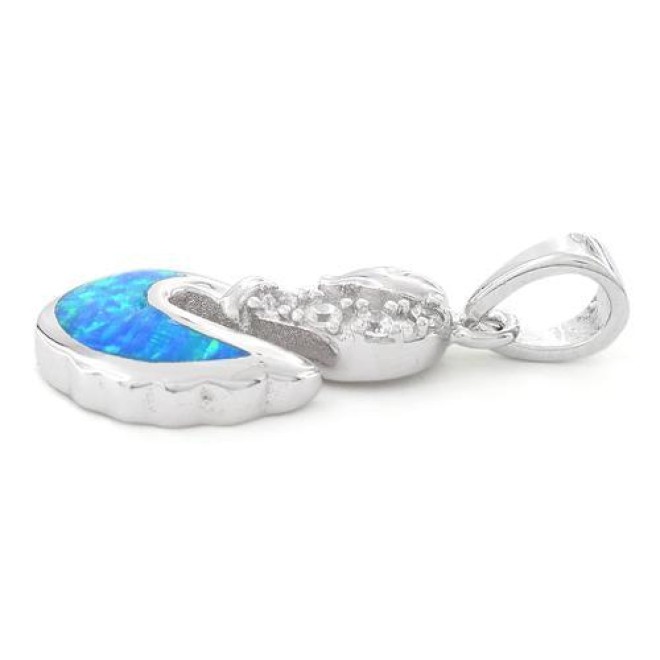 Sterling Silver Lab Opal Swan CZ Pendant