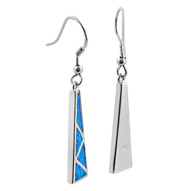 Sterling Silver Blue Lab Opal Pattern Hook Earrings