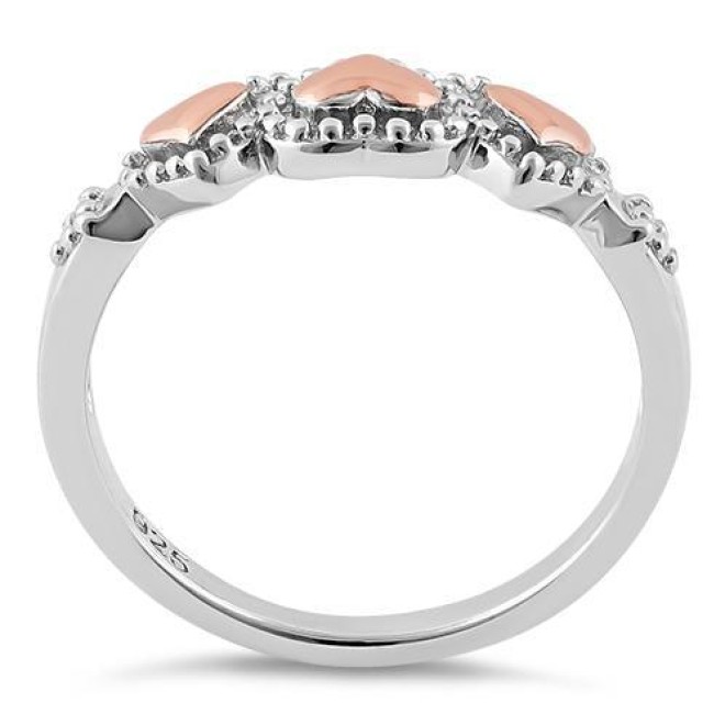 Sterling Silver Rose Gold Two Tone Triple Heart Ring