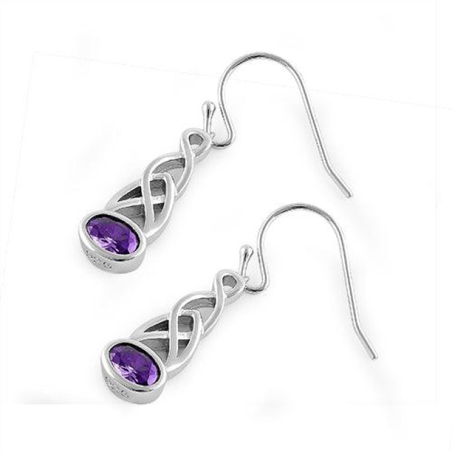 Sterling Silver Oval Amethyst CZ Earrings