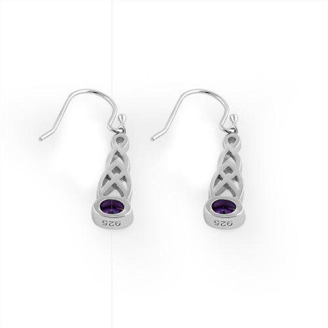 Sterling Silver Oval Amethyst CZ Earrings