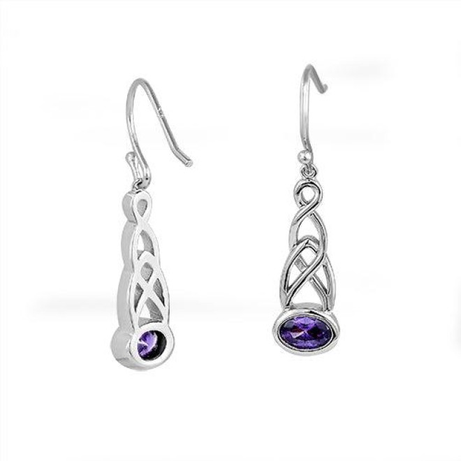 Sterling Silver Oval Amethyst CZ Earrings