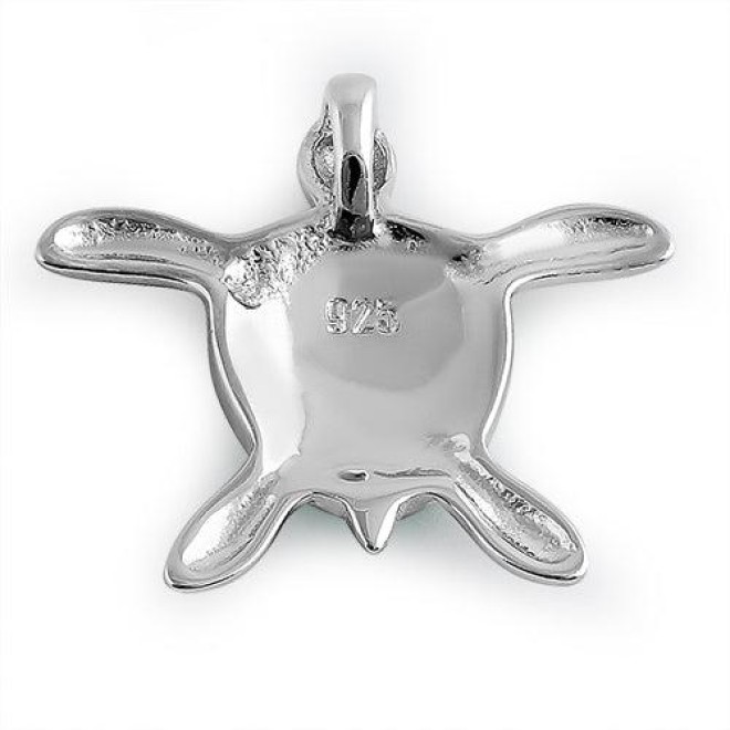 Sterling Silver Green Lab Opal Turtle Pendant