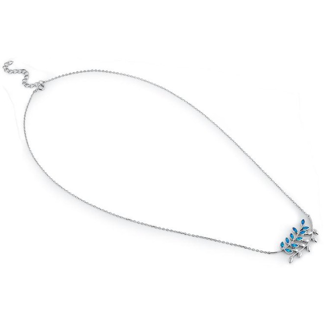 Serling Silver Blue Opal Trendy Leaf Necklace