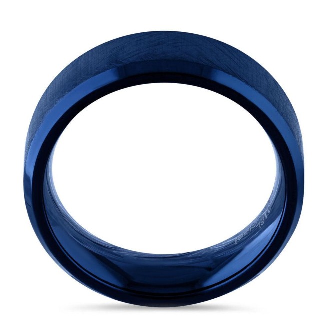 Stainless Steel Men's Blue Textured with Polish Edges Band Ring