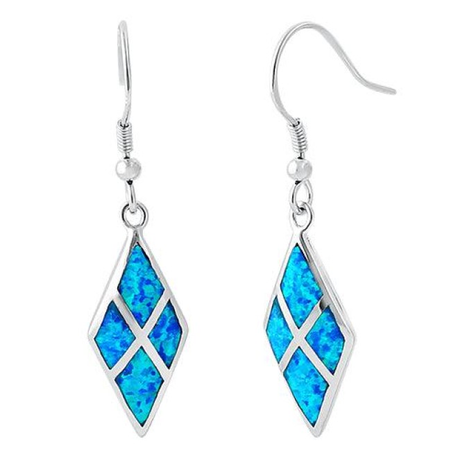 Sterling Silver Blue Lab Opal Diamond Hook Earrings