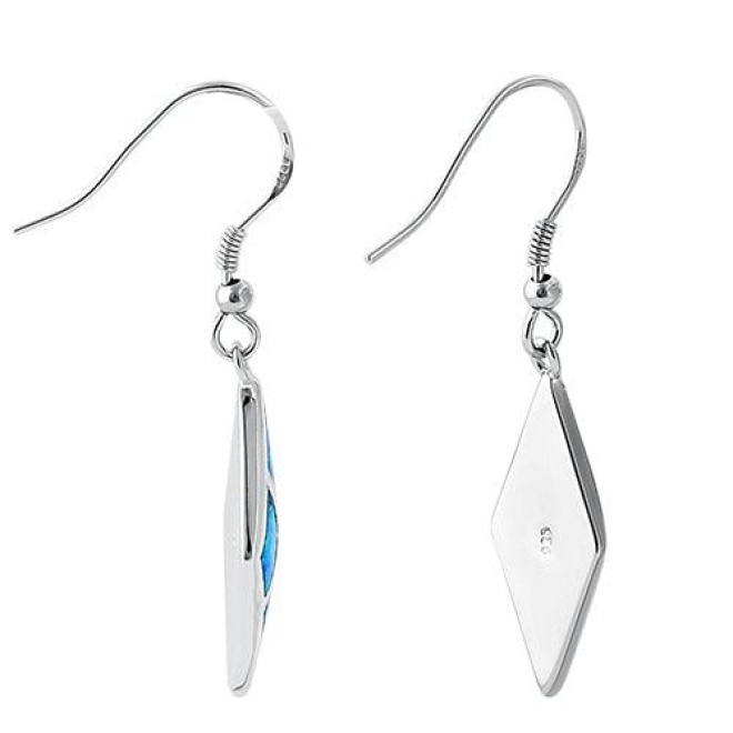 Sterling Silver Blue Lab Opal Diamond Hook Earrings