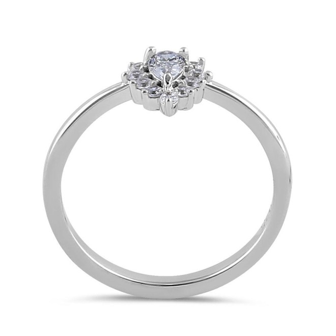 Sterling Silver Clear CZ Dainty Pear Halo Ring