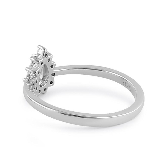 Sterling Silver Clear CZ Dainty Pear Halo Ring