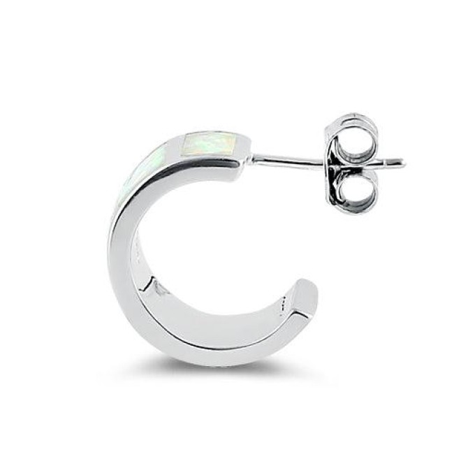 Sterling Silver White Lab Opal Hoop Earrings
