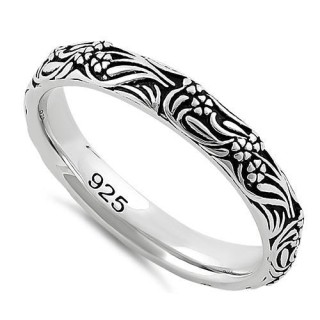 Sterling Silver Bold Flowers & Vines Eternity Ring