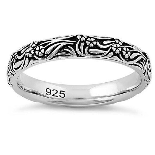 Sterling Silver Bold Flowers & Vines Eternity Ring