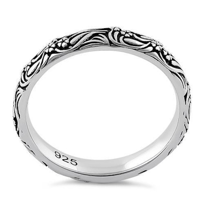 Sterling Silver Bold Flowers & Vines Eternity Ring