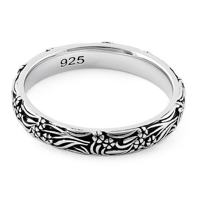 Sterling Silver Bold Flowers & Vines Eternity Ring