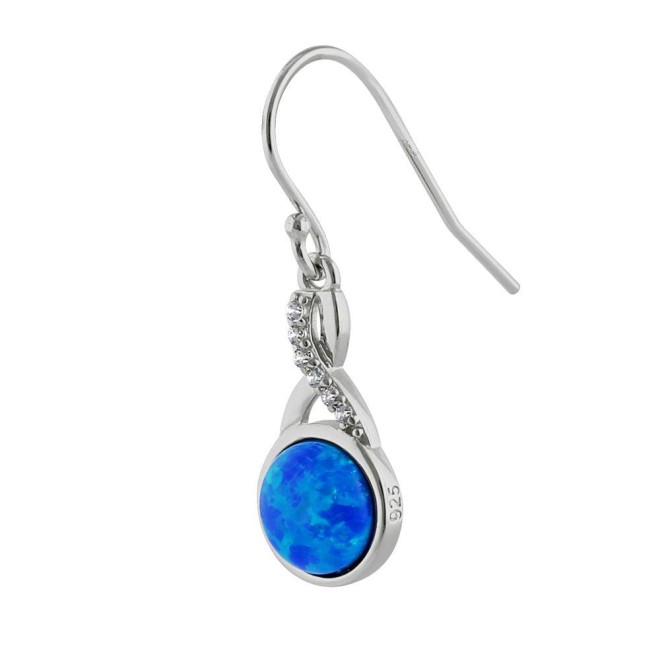 Sterling Silver Blue Lab Opal Semi Sphere CZ Twist Earrings