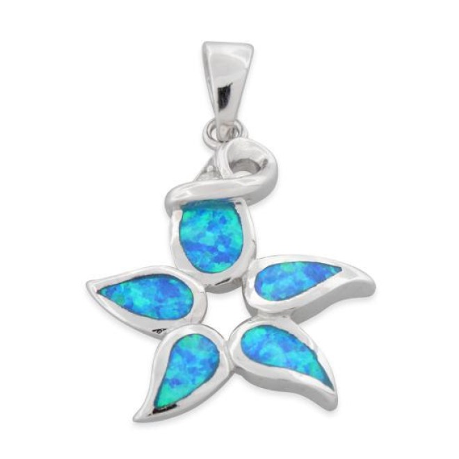 Sterling Silver Lab Opal Flower Pendant