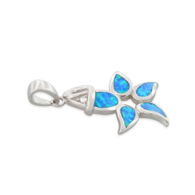 Sterling Silver Lab Opal Flower Pendant