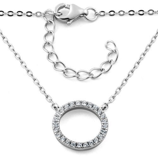 Sterling Silver Halo CZ Necklace