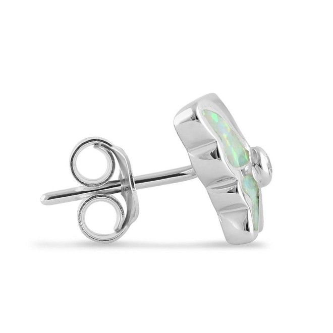 Sterling Silver White Lab Opal Butterfly CZ Earrings