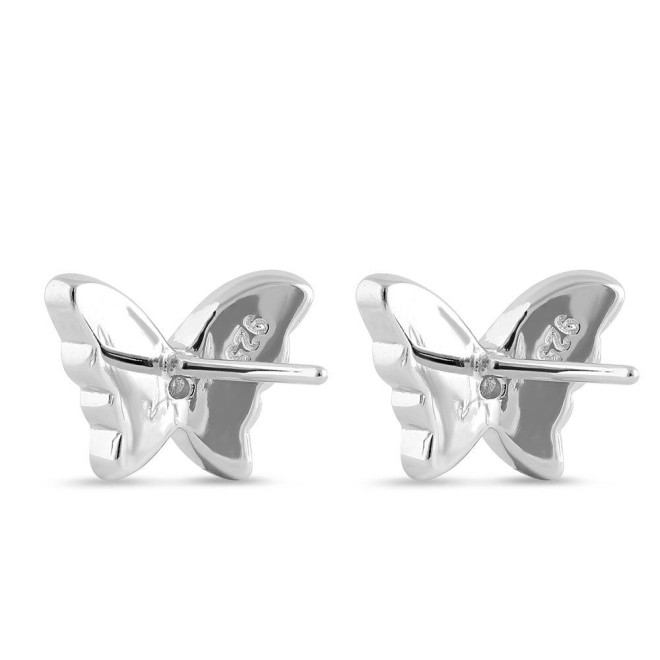 Sterling Silver White Lab Opal Butterfly CZ Earrings