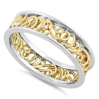 Sterling Silver Two Tone Gold Plated Curly Angel Strings Eternity Ring