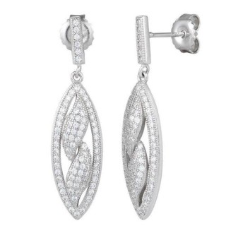 Sterling Silver Pave Flames CZ Dangle Earrings