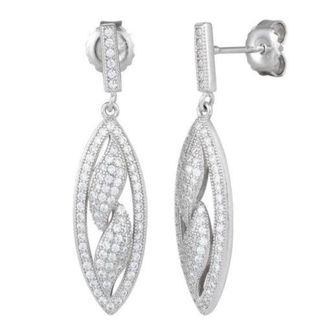 Sterling Silver Pave Flames CZ Dangle Earrings