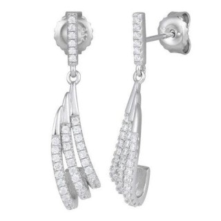 Sterling Silver Wave CZ Dangle Earrings
