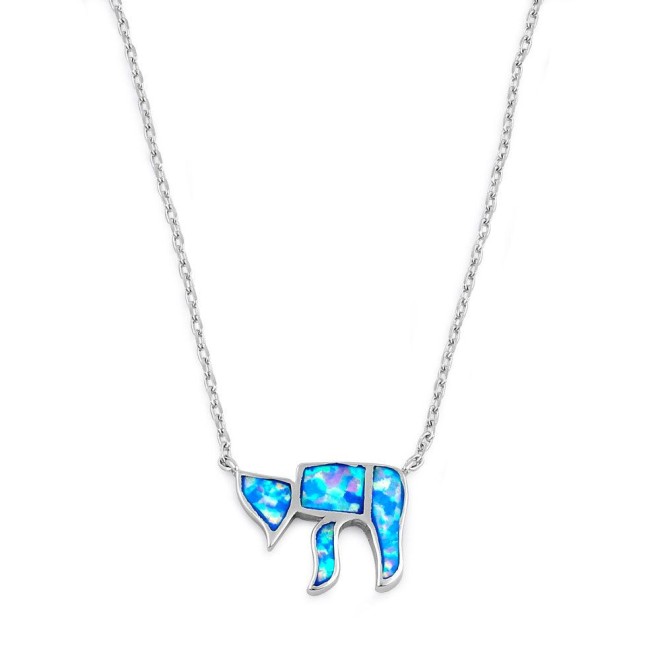 Sterling Silver Blue Lavender Lab Opal Health Symbol Necklace