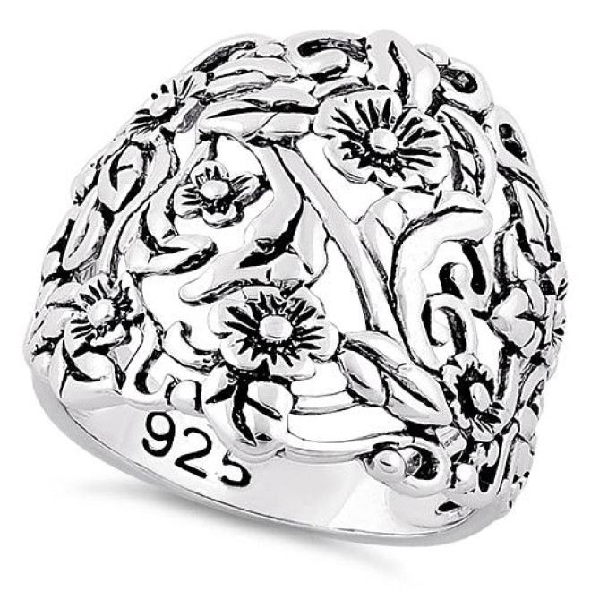 Sterling Silver Flowers Ring
