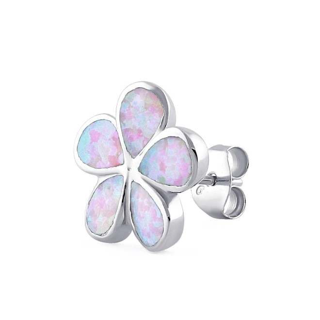 Sterling Silver Flower Pink and Green Lab Opal Stud Earrings