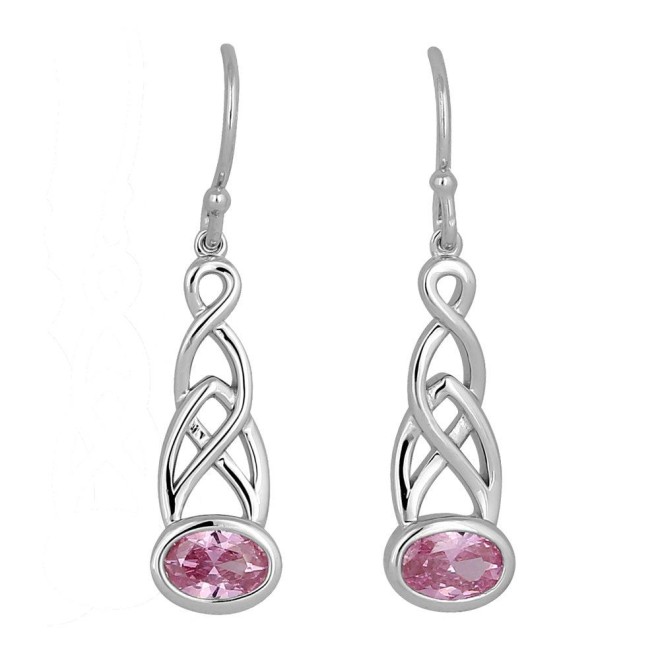 Sterling Silver Celtic Dangle Pink CZ Earrings