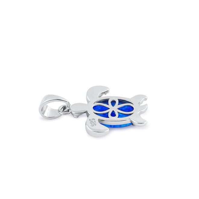 Sterling Silver Blue Lab Opal Filigree Sea Turtle Pendant