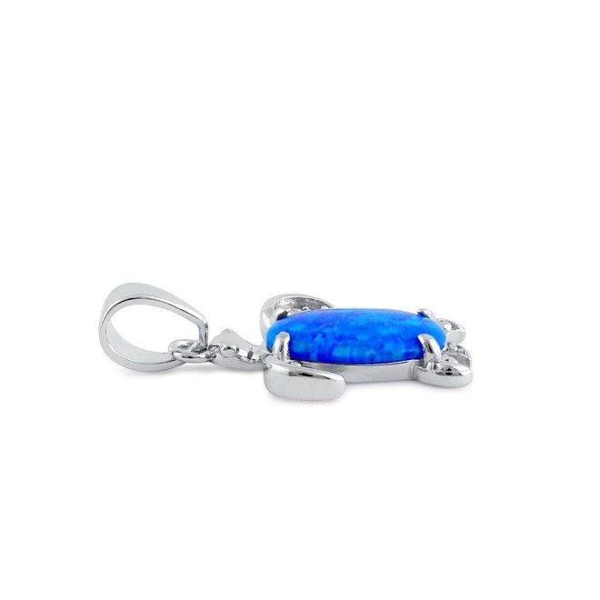 Sterling Silver Blue Lab Opal Filigree Sea Turtle Pendant