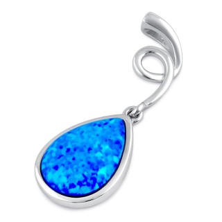 Sterling Silver Elegant Ribbon Blue Lab Opal Drop Pendant