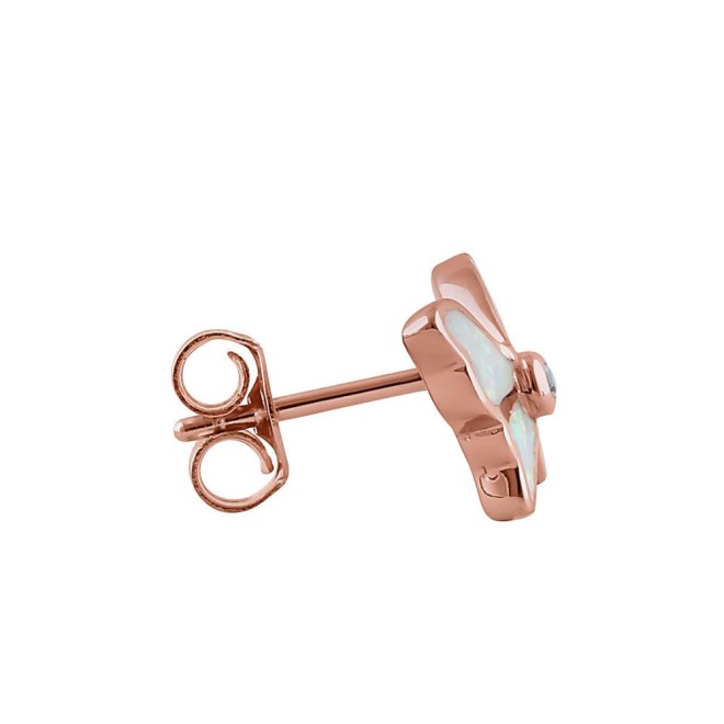 Sterling Silver Rose Gold White Lab Opal Butterfly CZ Earrings