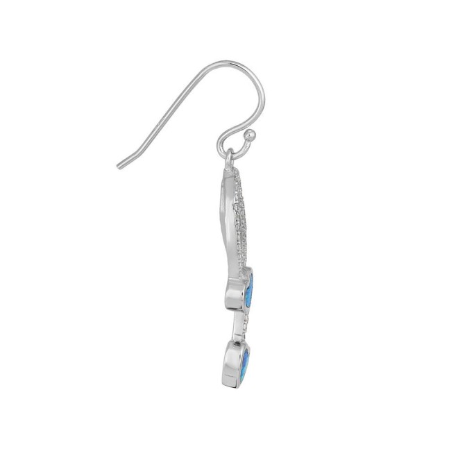 Sterling Silver CZ Dazzling Blue Lab Opal Heart Earrings