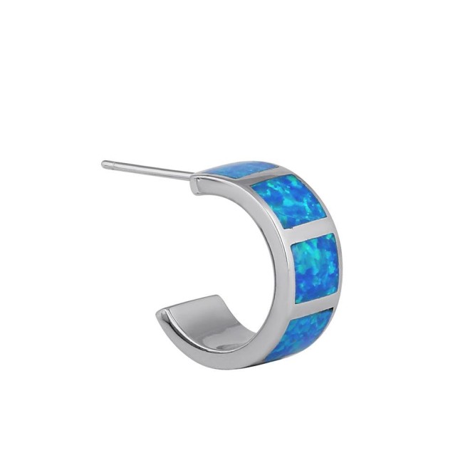 Sterling Silver Blue Lab Opal Hoop Earrings