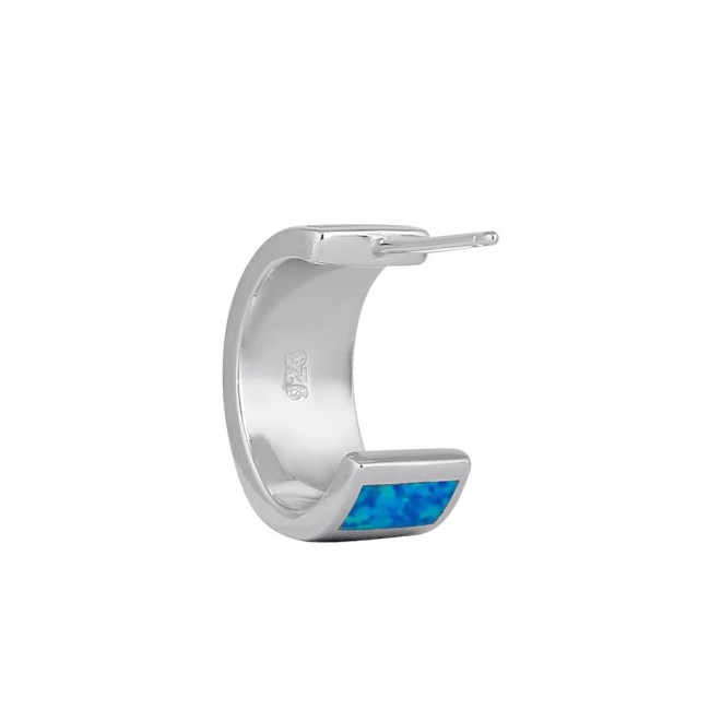 Sterling Silver Blue Lab Opal Hoop Earrings