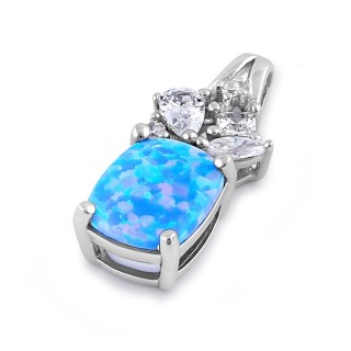 Sterling Silver Elegant Squoval Blue Lavender Lab Opal CZ Pendant