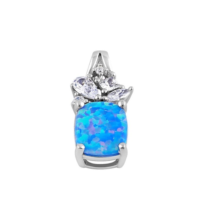 Sterling Silver Elegant Squoval Blue Lavender Lab Opal CZ Pendant
