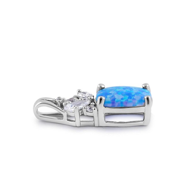 Sterling Silver Elegant Squoval Blue Lavender Lab Opal CZ Pendant