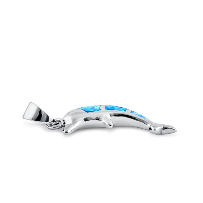 Sterling Silver Blue Lavender Lab Opal Bottlenose Dolphin Pendant