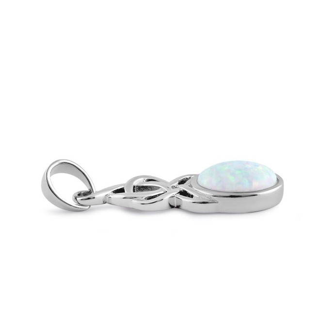 Sterling Silver White Lab Opal Celtic Twist and Oval Pendant