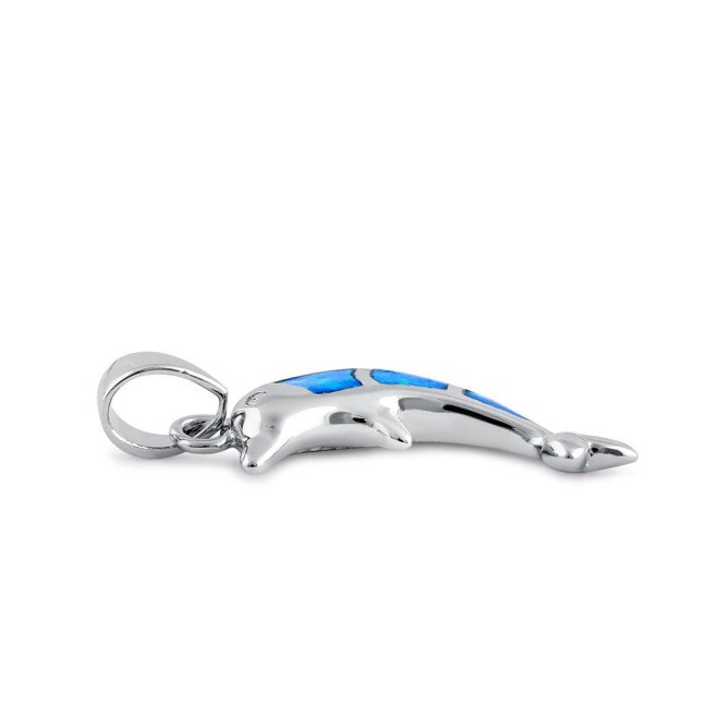 Sterling Silver Blue Lab Opal Bottlenose Dolphin Pendant