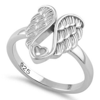 Sterling Silver Angel Wings with Heart Ring