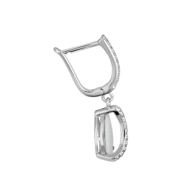Sterling Silver White Lab Opal Elegant CZ Curve Earrings