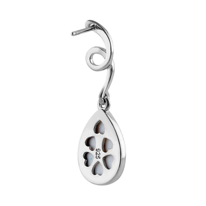 Sterling Silver White Lab Opal Twirl Dangling Pear Earrings